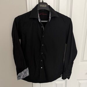Robert Graham Black Button Down Shirt with Patterned Cuffs